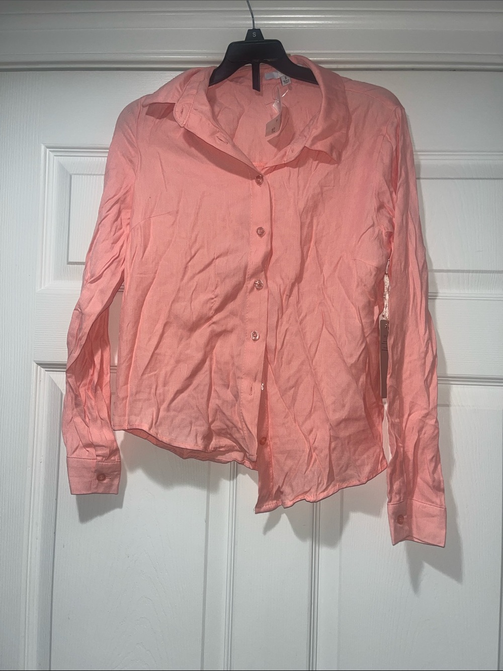 & Other Stories Coral Pink Button-Up Long Sleeve Blouse